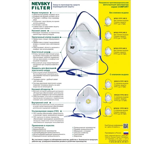 Фильтрующая полумаска Невский фильтр NF812V FFP2 NR D, размер М, 10 шт. 82010410180311210 M