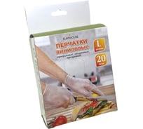 Перчатки виниловые одноразовые опудренные EUROHOUSE универсальные, 20 шт, в цветной коробке 7177