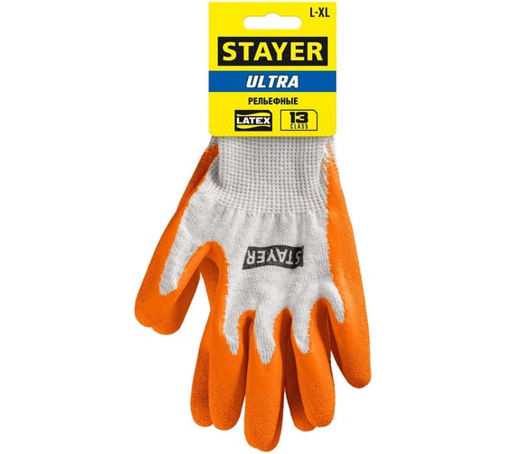 Перчатки с рельефным латексным покрытием STAYER Ultra L-XL, противоскользящие 11403-XL