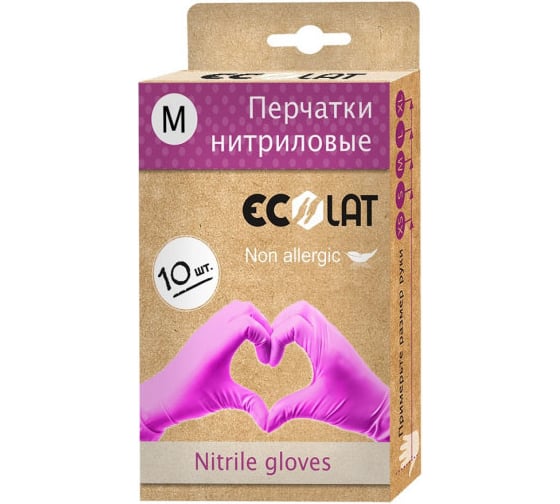 Нитриловые перчатки EcoLat розовые, 10 шт./уп., размер M 73435/M