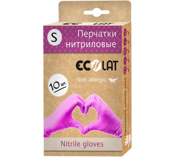 Нитриловые перчатки EcoLat розовые, 10 шт./уп., размер S 73435/S