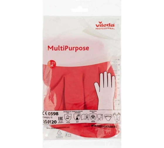 Перчатки резиновые многоцелевые Vileda Professional M, красный, арт. 8005/100750/100153 7308 1