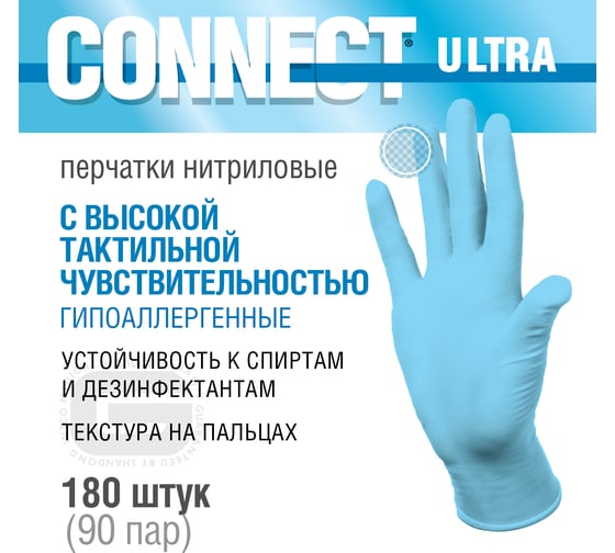 Перчатки CONNECT ULTRA нитриловые неопудренные 180 шт, размер XL CT0000005309