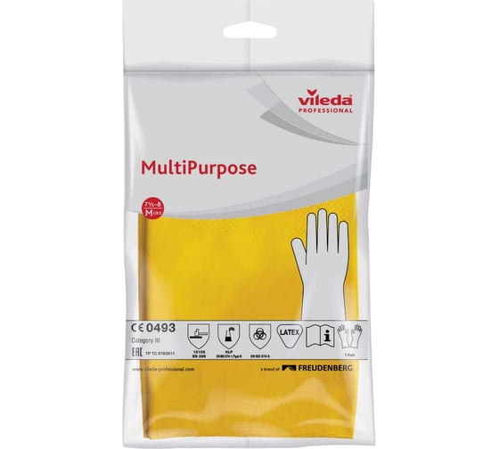 Перчатки резиновые многоцелевые Vileda Professional M, желтый 7337