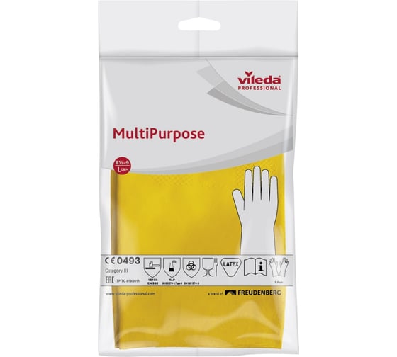 Перчатки резиновые многоцелевые Vileda Professional L, желтый 7338