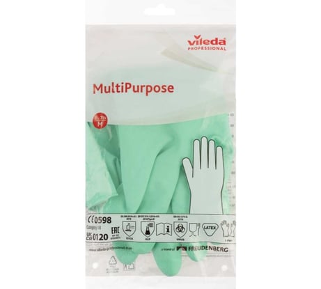 Перчатки резиновые многоцелевые Vileda Professional M, зеленый 7366
