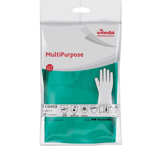 Перчатки резиновые многоцелевые Vileda Professional M, зеленый 7366