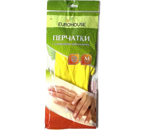 Латексные перчатки с хлопковым напылением EUROHOUSE, р. M, 3701
