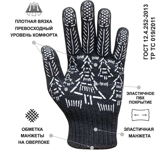 Перчатки утепленные двойные х/б с ПВХ покрытием Master-Pro ГРАФИТ, плотность 10/10, размер 10 (XL), 1 парa 11407-GR-1