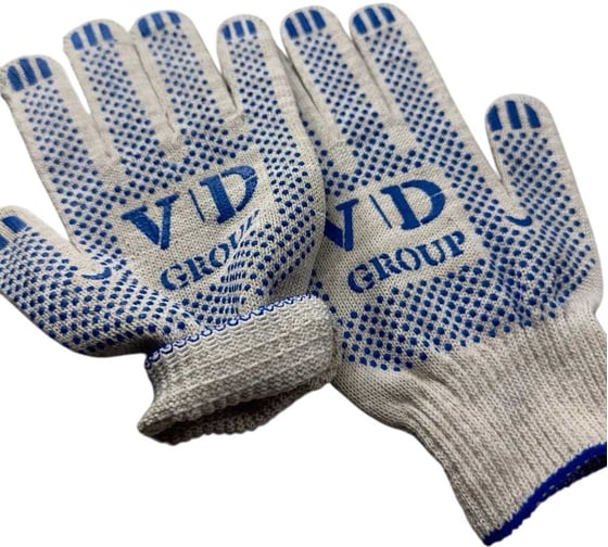 Перчатки VD GROUP х/б, 5 нитей, 10 класс, ПВХ, белые VD-0090