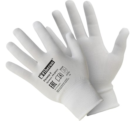 Перчатки Fiberon деликатные работы, полиэстер, в и/у, 8(М), белые, 132687