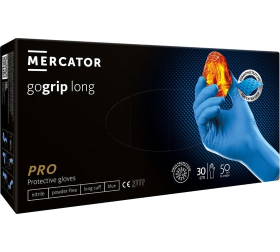 Профессиональные нитриловые перчатки gogrip синие, удлинненные 300 мм, размер М, 25 пар. RP30031003_0001 1