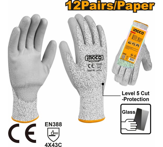 Перчатки для защиты от порезов INGCO XL INDUSTRIAL HGCG02-XL