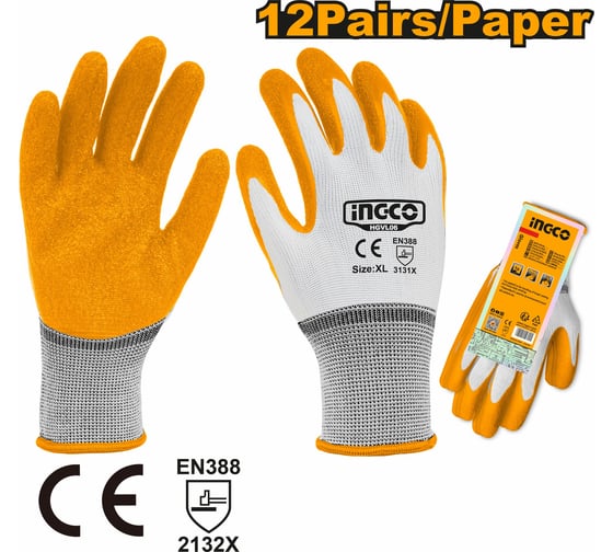 Перчатки латексные INGCO XL HGVL06