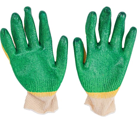 Перчатки Спец хлопчатобумажные, двойной облив (латекс-желто-зеленый), 13 класс, упаковка-100пар. И-8076-И/БЭ/100