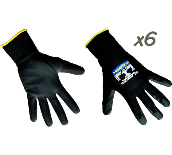 Упаковка рабочих перчаток Goodyear покрытие микропена №9 (6 пар в упаковке), 20-874N9-6
