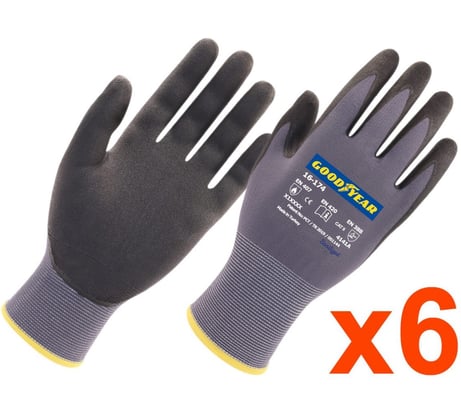 Упаковка рабочих перчаток Goodyear усиленная прочность в стыках палльцев №10 (6 пар в упаковке), 16-174N10-6