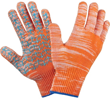 Трикотажные перчатки с ПВХ Фабрика перчаток плотные 10 класс, 6 нитей, оранжевые 6-10-ПЛ-ОР-(L)