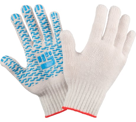 Перчатки хб средние с ПВХ Фабрика перчаток 7,5 класс 4 нити белые М 10/300, 10 пар 4-75-СР-БЕЛ-(M)