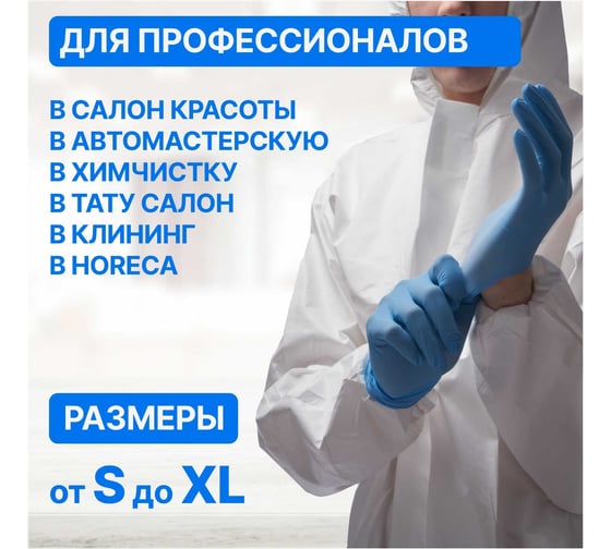 Нитриловые перчатки с текстурированными пальцами Puretech Neutrino 24 см, L, голубые, 50пар G1053