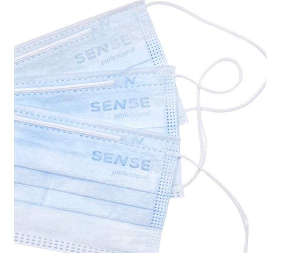 Маски медицинские ОФИСМАГ SENSE одноразовые, 50 штук короб, 3-х слойные мелтблаун, голубые, шк 10605 631683