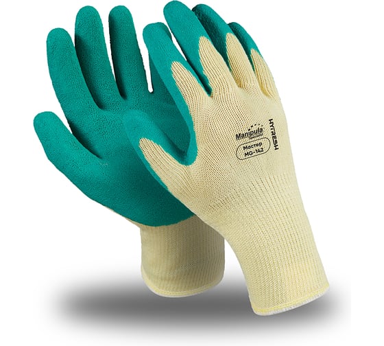 Перчатки Manipula Specialist МАСТЕР (MG-142), полиэфир, латекс частичный, оверлок, цвет желто-зеленый (РФ) (9), пар, Пер 767/9 1