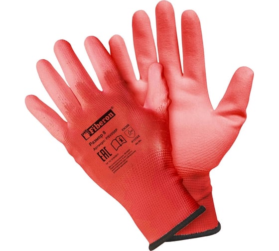 Перчатки Fiberon Для садовых работ, сверхчувствительные, полиэстеровые, полиуретановое покрытие, красный цвет, 7(S) 120 пар 143215