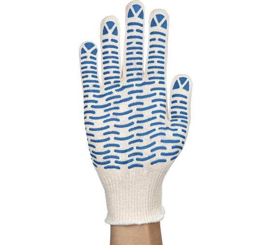 Перчатки вязаные NewLine х/б с ПВХ Волна или Точка белые, 13 класс., 50 гр. 200 пар 168116_200 1