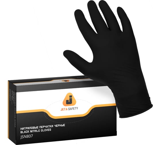 Нитриловые перчатки Jeta Safety черные, размер М/8, 100 шт (50пар), JSN8 JSN808/M 1