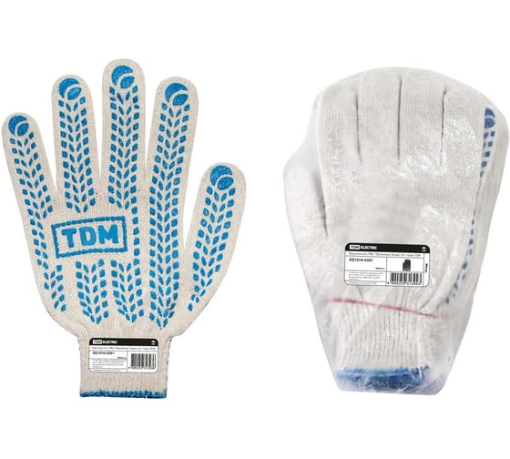 Перчатки TDM ELECTRIC х/б с ПВХ, Протектор, белые, 10, 10 пар, упаковка 10 штук SQ1016-0201 1
