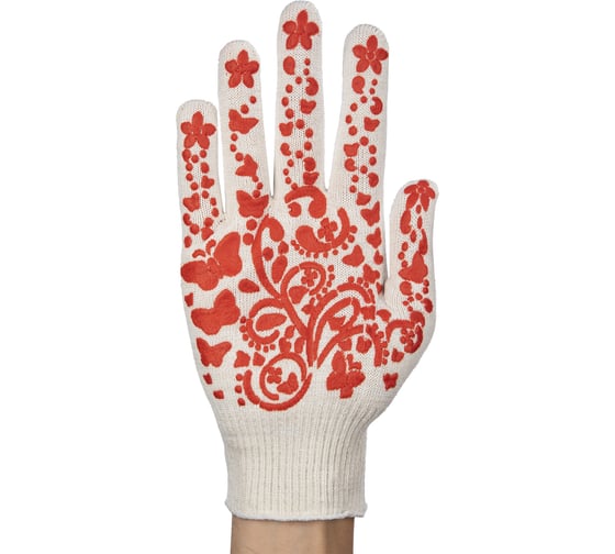 Перчатки NewLine х/б с ПВХ покрытием Цветы, ПВХ красный, синий, зеленый, 13кл., 48 гр., 50 пар 168065_50 1