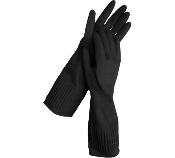 Многоразовые перчатки LAIMAЕ латексные c длинной манжетой25 см черные р M средний, вес 75г, 700531 1