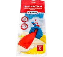 Хозяйственные латексные перчатки Komfi БИКОЛОР, S, синий+желтый 120784