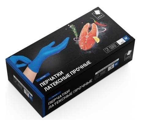 Латексные прочные перчатки Komfi  High Risk (26 гр), синие, M, 25 пар, А.Д.М. 121809