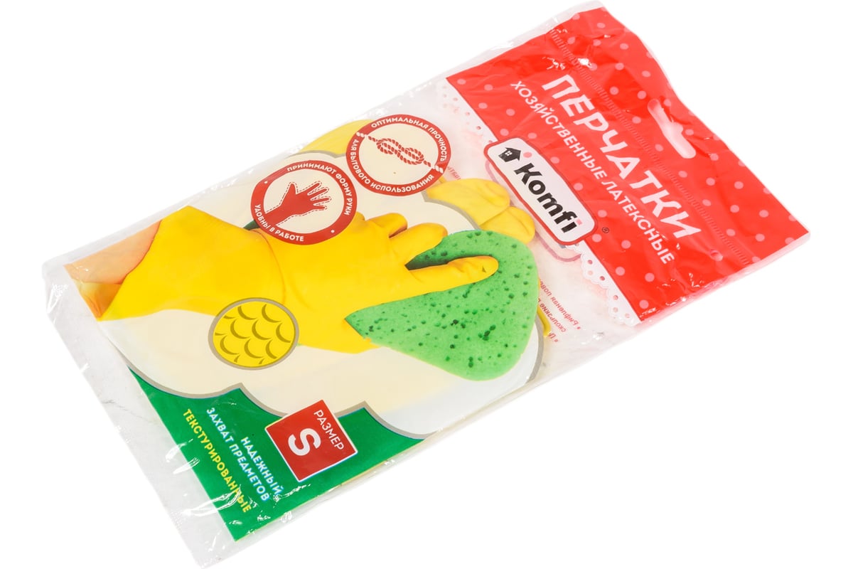 Хозяйственные латексные перчатки Komfi без х/б напыления, S, желтые ...