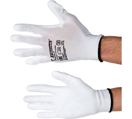 Перчатки для точных работ Fiberon полиэстер, полиуретановое покрытие, в и/у, 9(L), белые 119327
