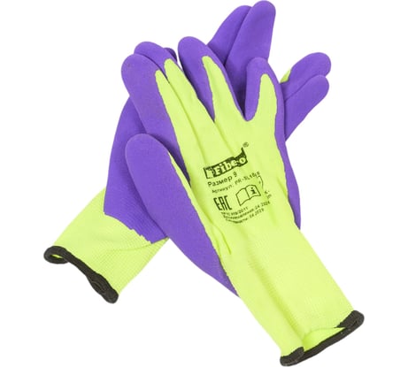 Суперкомфортные перчатки Fiberon полиэстер, покрытие Sandy Latex, в и/у, 9(L), салатовый+фиолетовый, 120870