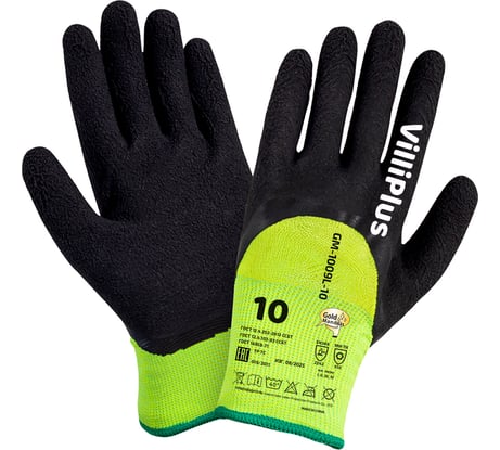 Теплые зимние перчатки GOLD MANIBUS VilliPlus 100% акрил, зеленый цвет, со вспененным латексным покрытием р.12 (XXXL) 12/120 GM-1009L-12