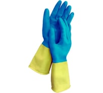 Перчатки многоразовые латексные LAIMA БИКОЛОР сине-желтые х/б напыление рS малый, 52г, 700541