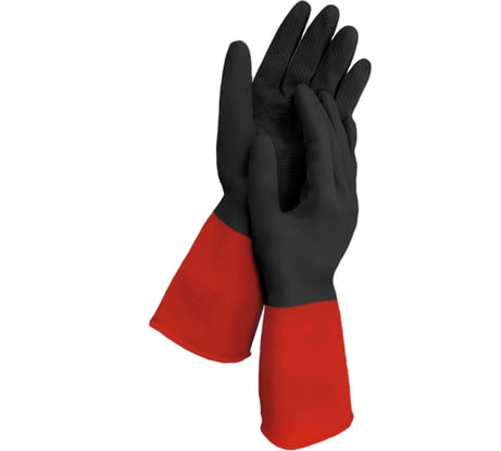Перчатки многоразовые латексные LAIMA БИКОЛОР черно-красные х/б напыление рL большой, 60г, 700539