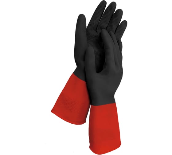 Перчатки многоразовые латексные LAIMA БИКОЛОР черно-красные х/б напыление рL большой, 60г, 700539
