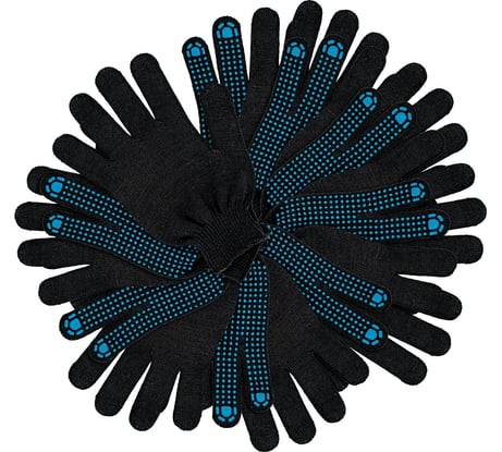 Перчатки трикотажные СИБРТЕХ х/б, 200 пар, ПВХ точка, 3 нити, 10 класс 68210