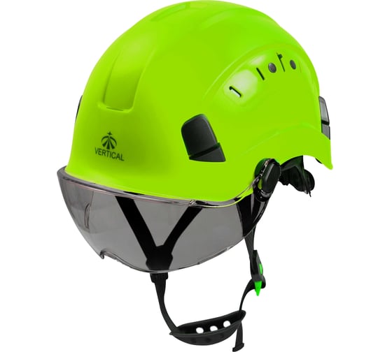 Комплект: каска защитная и затемнённый визор зелёный для промышленной безопасности Vertical Zenon ver 1412-3.G