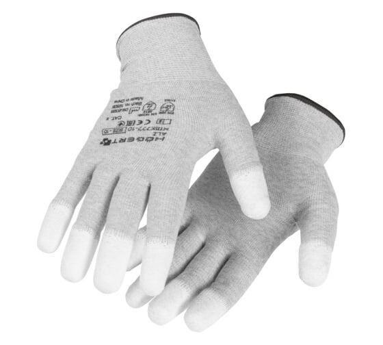 Антистатические перчатки с покрытыми полиуретаном кончиками пальцев HOEGERT TECHNIK ALZ серые 7 (12 пар) HT5K777-7