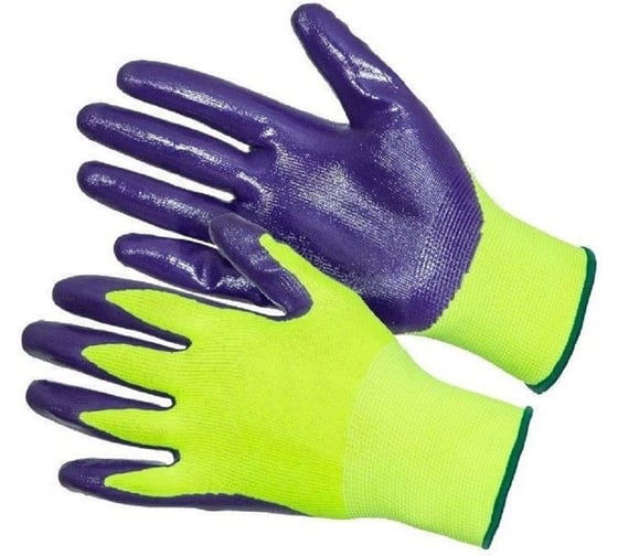 Перчатки нейлоновые с нитриловым покрытием СПЕЦСНАБ лимон/фиолет пн74