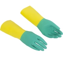 Перчатки VILEDA латекс/неопрен многоразовые х/б напыление сверхпрочные, S (малый) зел/желт, 174305 703605