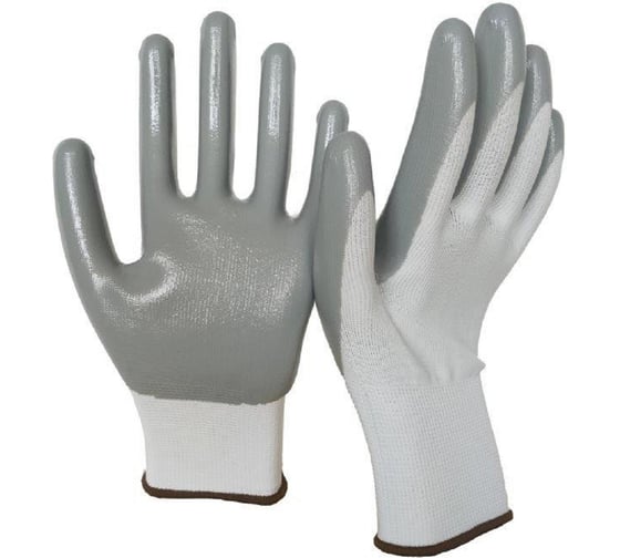 Перчатки нейлоновые РосМарка с нитриловым покрытием, белый/серый, 1/600 (12 шт) Р4110