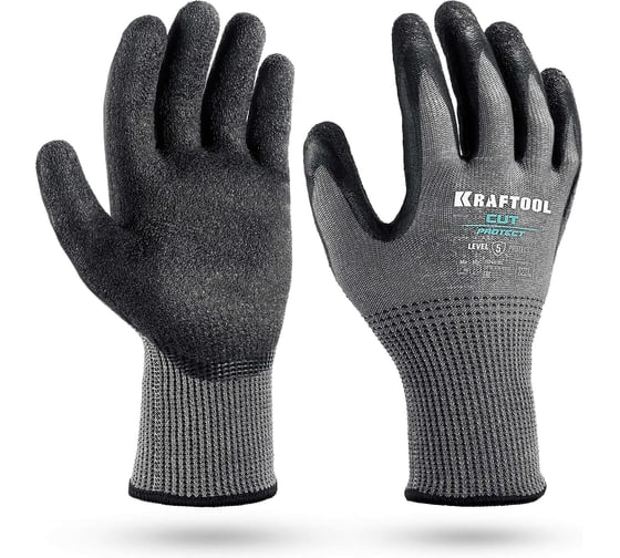 Перчатки с кевларовой нитью для защиты от порезов KRAFTOOL CUT PROTECT XL (10) с рельефным латексным покрытием 11245-XL