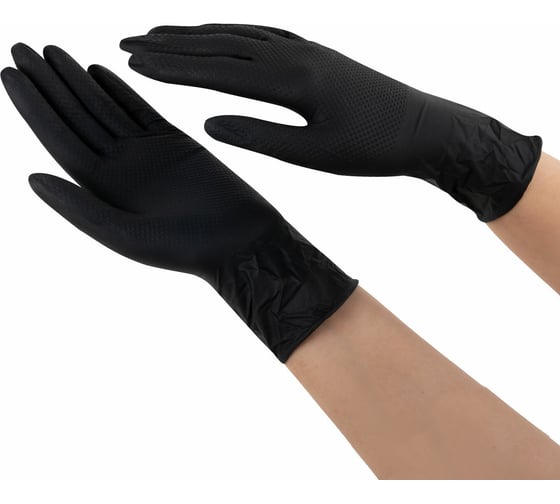 Перчатки нитриловые сверхпрочные с текстурой SFM MEGA TEX BLACK DE 25 пар (50шт) р L (большой) 631402