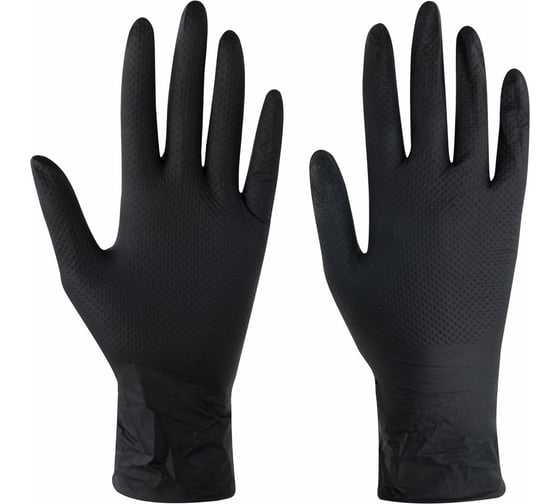 Перчатки нитриловые сверхпрочные с текстурой SFM MEGA TEX BLACK DE 25пар (50шт) XL(оч большой) 631403
